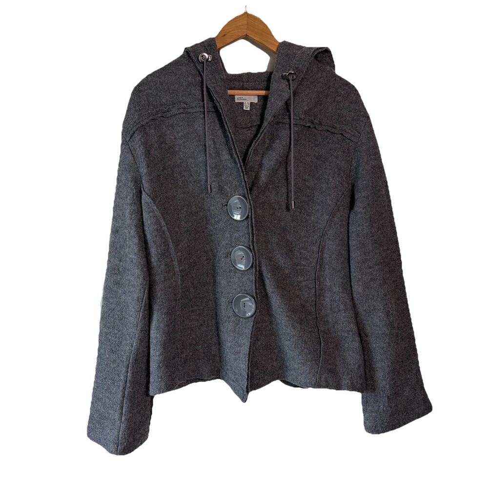 Linea Domani Gray Wool Hooded Jacket SZ‎ XL Bell Sleeve Casual Boho Eclectic